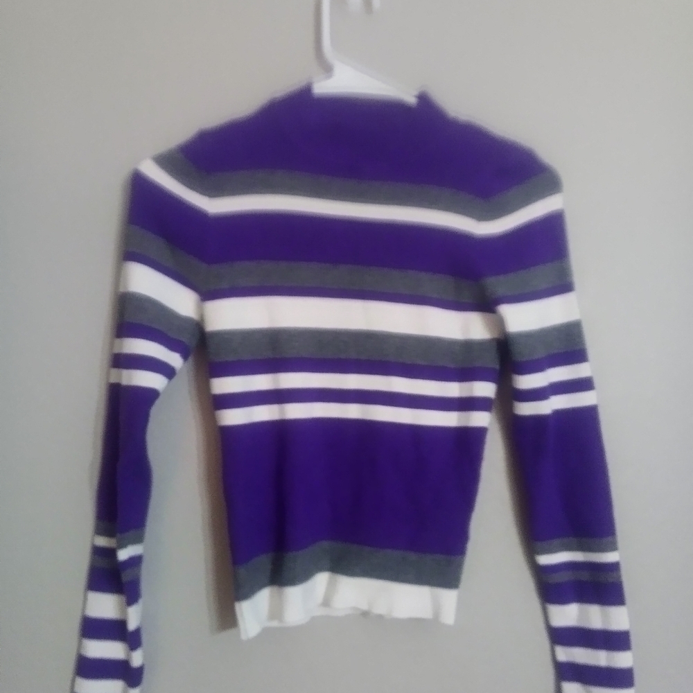 Striped Purple and Gray Women's Sweater